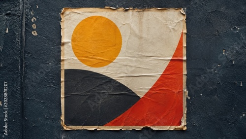 Abstract Geometric Retro Poster Design with Vintage Paper Texture and Minimal Shapes