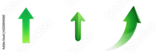 Fényképezés Green Upward Arrows Isolated on Transparent PNG Background, Growth and Success I