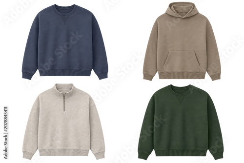 Premium french terry sweatshirt mockups set isolated