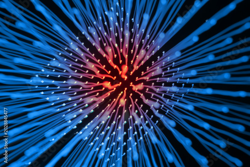 Bild auf Leinwand Fondo digital abstracto de explosión de luz azul de fibra óptica