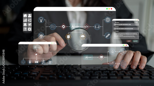 Vászonkép Professional Person Engaged in Digital Technology Manipulating Interactive Interfaces for Artificial Intelligence Applications Haptic