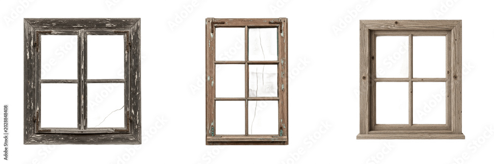 Ταπετσαρία Set of Rustic Wooden Window Frames Isolated on Transparent PNG Background, Vinta