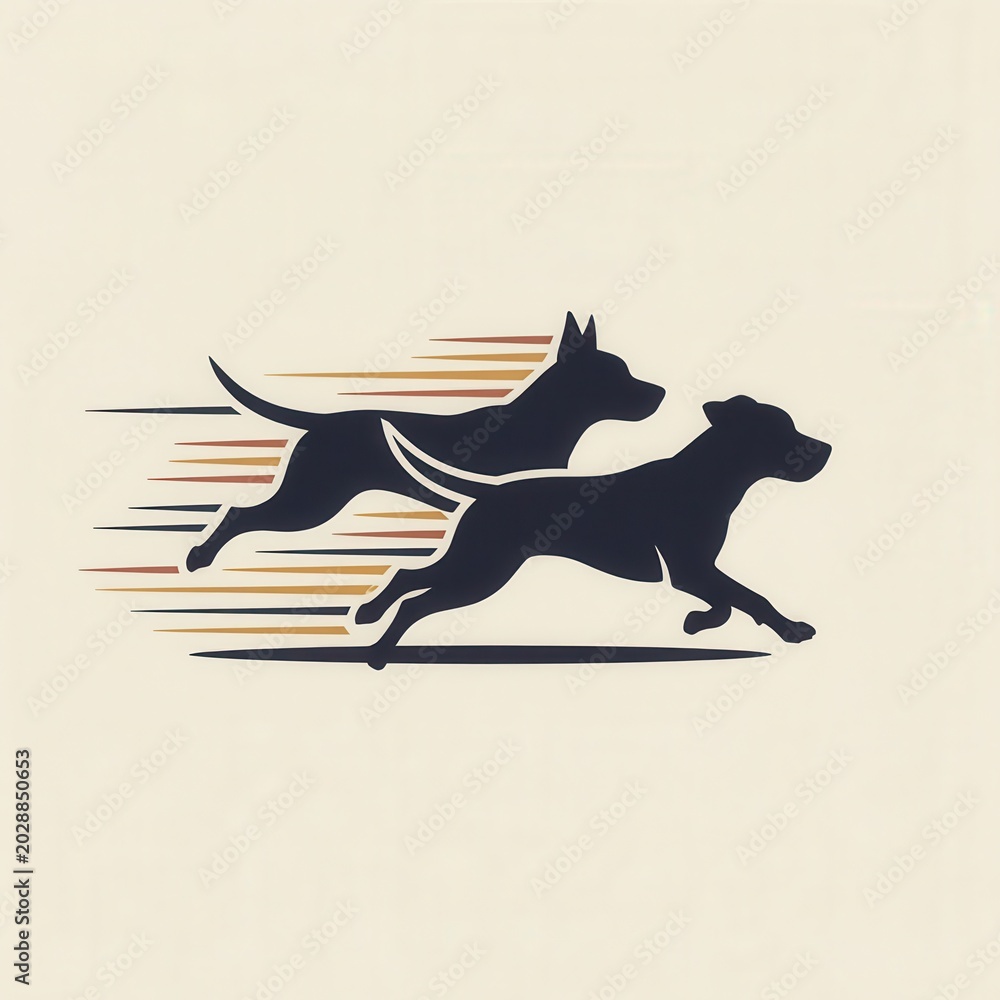 Fototapeta premium Two Dogs Running Silhouette Against Gradient Background Line Art Illustration