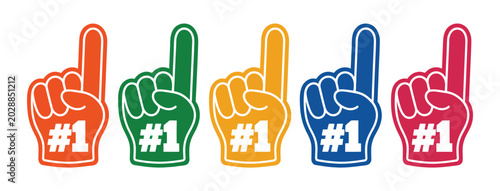Foto Foam fingers with number one displayed icons showing cheering hand gestures for sports events, fan culture, and celebration design use