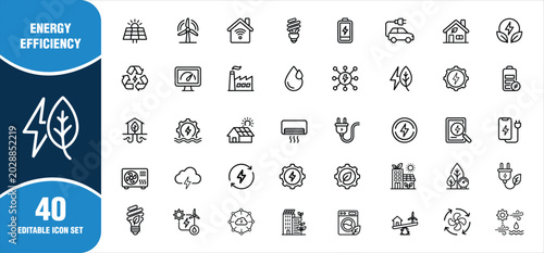 Bild auf Leinwand Energy Efficiency Line Icon Set – Renewable Green Energy and Eco Power Efficienc