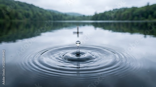 Water drop ripple in cross shape for christian baptism faith and spiritual purity religious nature concept
