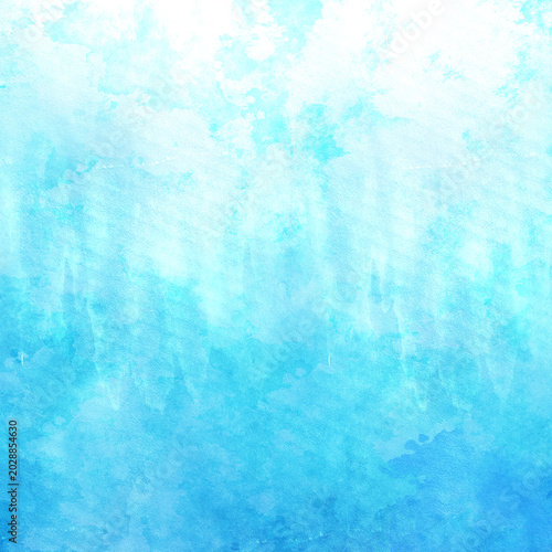 A watercolor-style abstract background transitions from white at the top to deep blue at the bottom, with lighter blue and teal tones in between. The texture suggests a gradient or wash effect.
