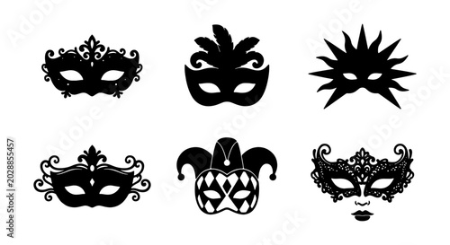 Bild auf Leinwand Set of black silhouettes of carnival masks