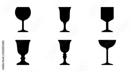 Tableau sur toile Six different wine glasses silhouettes