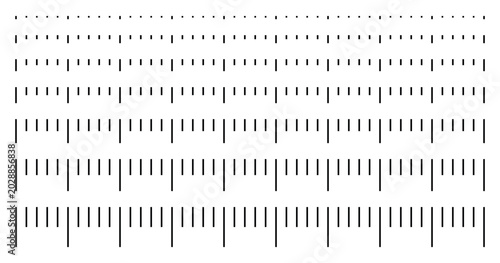Fotografie Minimal ruler division pattern with black measurement marks arranged in progress