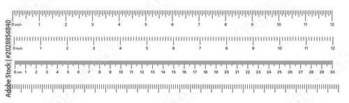 Bild auf Leinwand Imperial and metric ruler collection isolated on gray background featuring inch