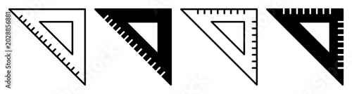 Photography Triangle ruler and set square icons in outline and solid styles isolated on ligh