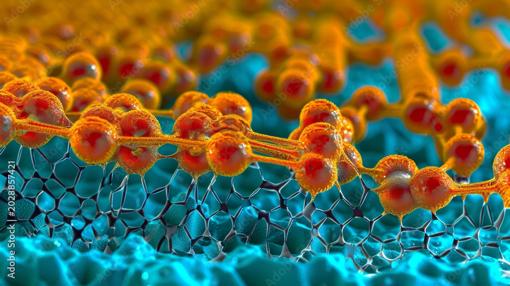 Naklejka premium A microscopic view of a graphene surface with individual carbon atoms visible. Through precisely controlled doping and functionalization such surfaces can be tuned to have