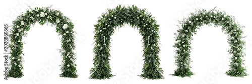 Konstfotografi Set of Three Elegant Floral and Greenery Wedding Arches Isolated on White Backgr
