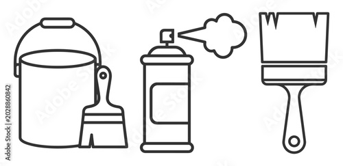 Painting Tools and Spray Can Icon Set