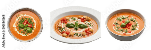 Cuadro en lienzo Creamy Tomato Soup in Bowls Isolated on White