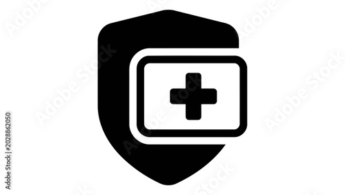 Health insurance icon shield with medical cross symbol medical coverage, healthcare security, patient protection isolate