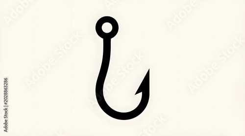 Black fishing hook silhouette icon isolated on white background minimalist line art vector illustration. Generative AI