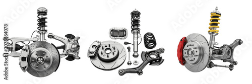 Cuadro en lienzo Set of Isolated Car Suspension and Brake System Components, High-Performance Aut