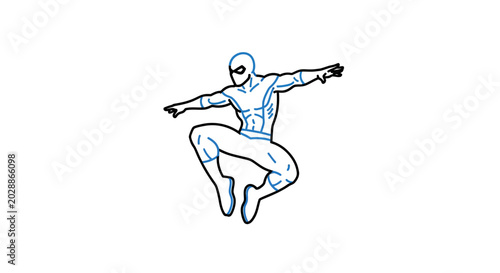 Tableau sur toile Superhero character jumping, dynamic pose, comic book style