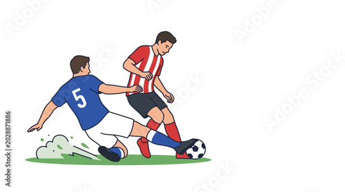 Tableau sur toile Soccer player performing a slide tackle against an opponent