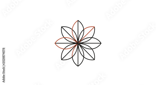 Abstract geometric flower design with eight petals, minimalist line art illustration, elegant floral graphic on white background