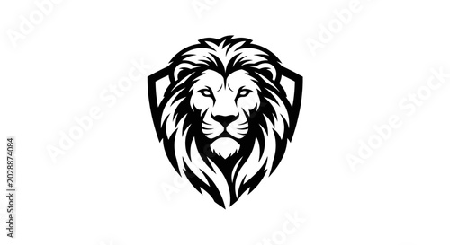 Powerful lion head illustration with shield. Vector graphic symbol of strength, courage, leadership, and protection.