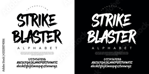 Schilderij op canvas Strike blaster aggressive heavy brush font rough dry stroke typeface vector illu