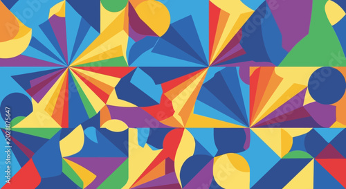 Vibrant abstract geometric patterns in rainbow colors, modern design background
