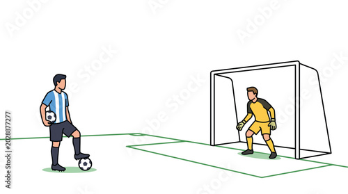 Billede på lærred Soccer Player Taking a Penalty Kick Against Goalkeeper