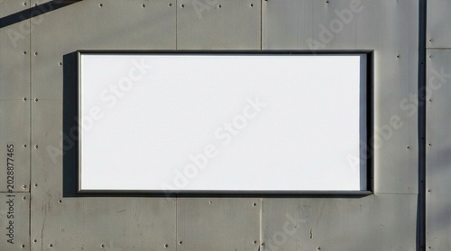 Cuadro en lienzo An empty horizontal billboard mockup mounted on an industrial grey metal panel w