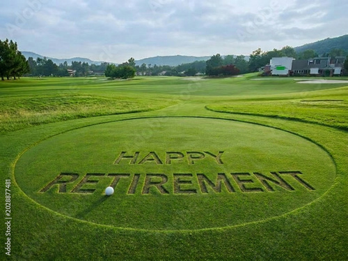 Golf Happy Retirement Text on Luxury Golf Putting Green