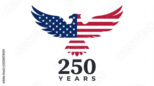 Eagle logo with American flag design to celebrate 250 years of history and independence in the United States