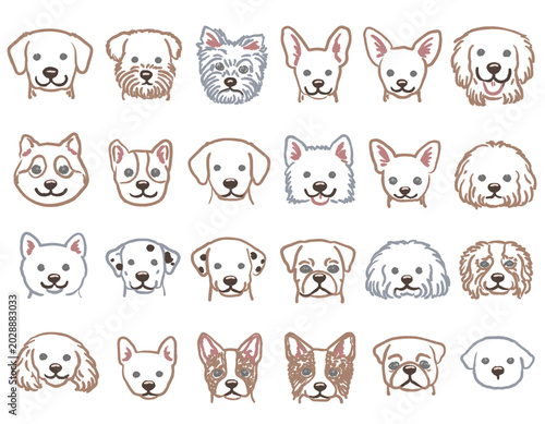 illustration of a  vibrant and cheerful flat design pattern featuring a variety of 24 stylized dogs  in pastel colors
