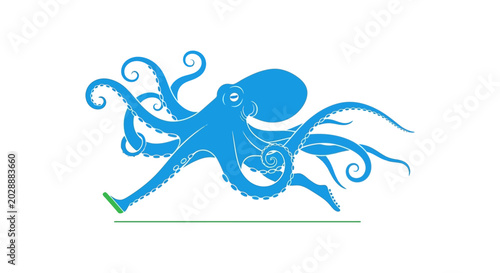 Photography Blue Octopus Running Fast with Green Shoe