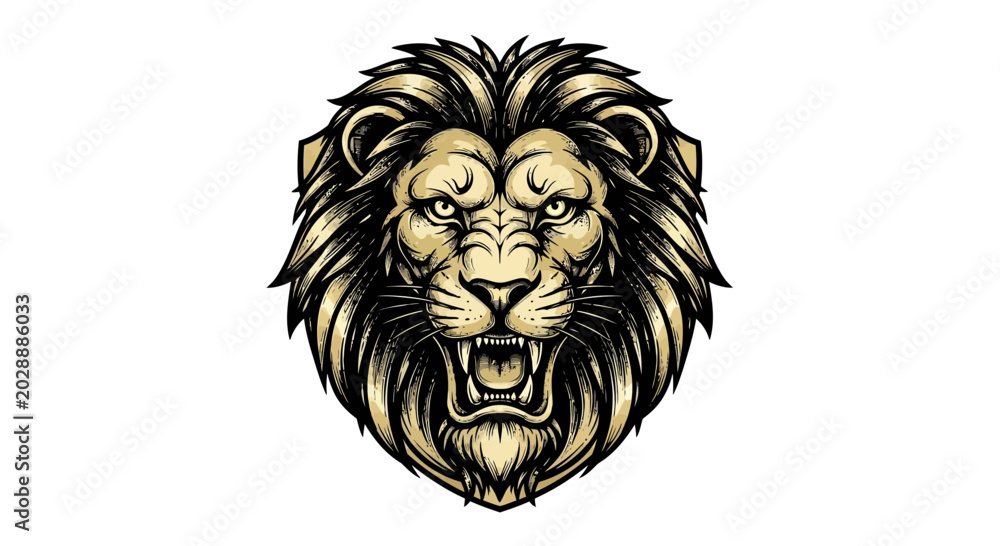 Obraz premium Fierce Roaring Lion Head Illustration with Detailed Mane and Expressive Face.
