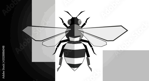 Bild auf Leinwand Detailed illustration of a honey bee with geometric wings.