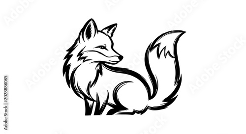 Bild auf Leinwand Elegant Black and White Fox Illustration with Stylized Brushstrokes