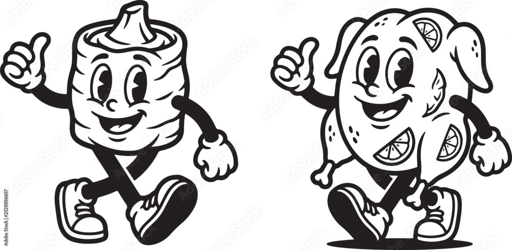 Naklejka premium Old School Cartoon Food Mascot Vector Pack