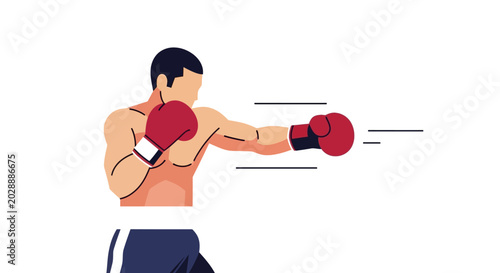 Obraz na plátně Boxer Punching Forward with Red Gloves, Dynamic Action Illustration