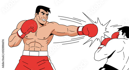 Obraz na plátně Boxer Punching Opponent in Ring
