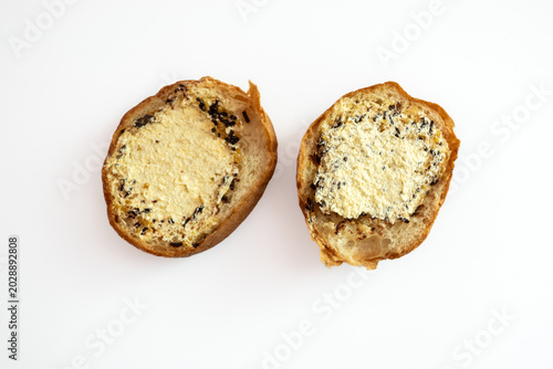 bread filled with chocolate sprinkles with butter and milk