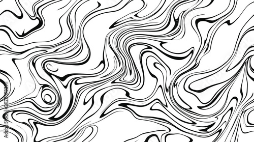 Black and white marble liquid swirl pattern, seamless flowing ink texture with marbled curves and organic lines for surface print or digital background