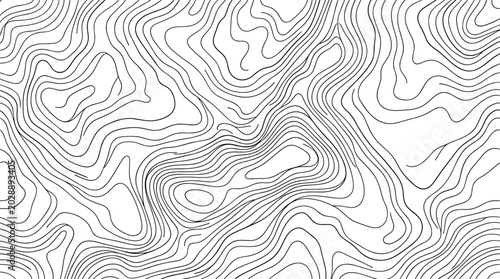 Foto Topographic map style seamless pattern with thin black contour lines on a white