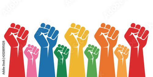 Obraz na plátne Fist of Solidarity: A powerful display of diverse hands raised in unity