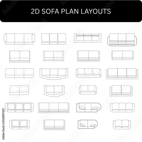 Fotografie 2D Sofa Plan Layouts Vector Set for Architectural Floor Plans and Interior Desig