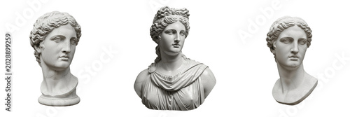 Bild auf Leinwand Classical Greek Sculpture Collection, Three Ancient Marble Roman Goddess Busts a