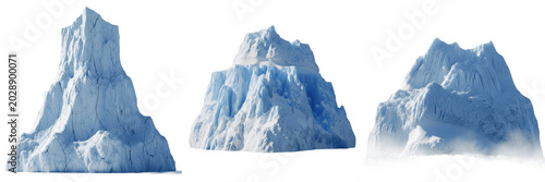Konstfotografi Realistic Iceberg Set PNG | Glacial Ice Mountains and Floating Arctic Ice Blocks
