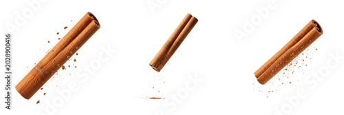 Obraz na plátně Fresh Cinnamon Sticks Collection with Aromatic Powder Particles, Realistic Culin