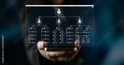 Foto Digital Interface Displaying Organizational Chart with User Profiles and Connect